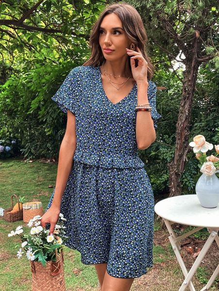 

ditsy floral ruffle trim smock dress b6mq#, Black;gray