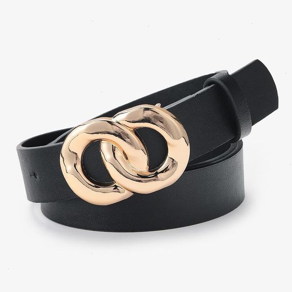 

women double ring gold belt fashion pu metal buckle belts for black red waistband female jeans dress, Black;brown