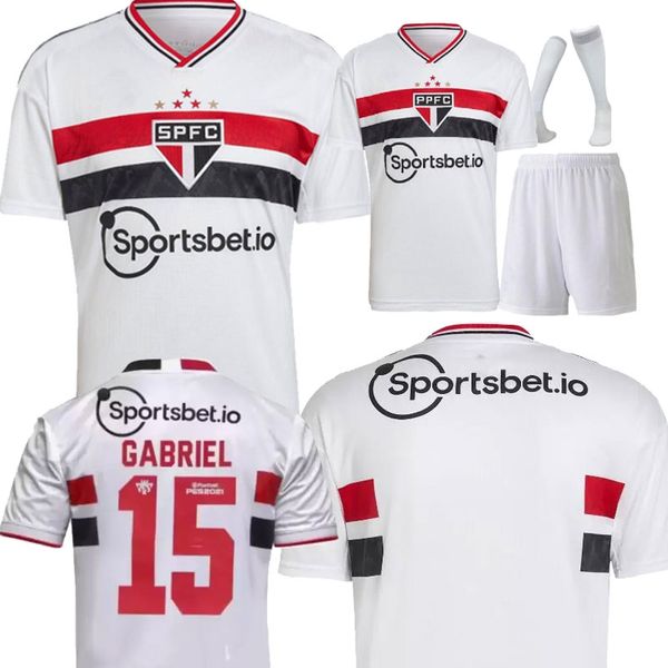 

men kids 22 23 sao paulo soccer jersey 2022 2023 sao paulo dani alves pablo football shirts home white v. bueno hernanes igor gomes camiseta, Black;yellow