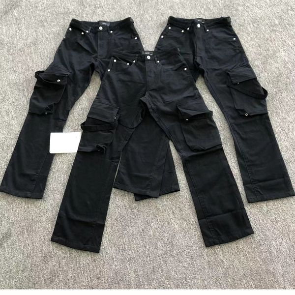 

side pocket straight let casual pants high street loose cargo pants, Black