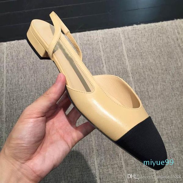 

2021 calfskin women catwalk kitten heels pumps slingbacks sandals mules flats beige grey dress wedding single shoes250i, Black