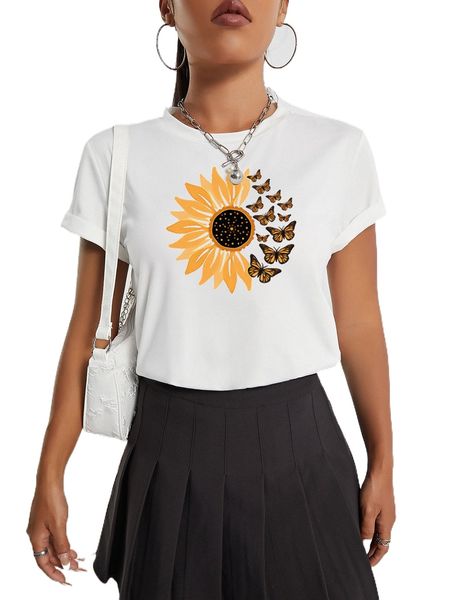 

floral & butterfly print tee y2zq#, White