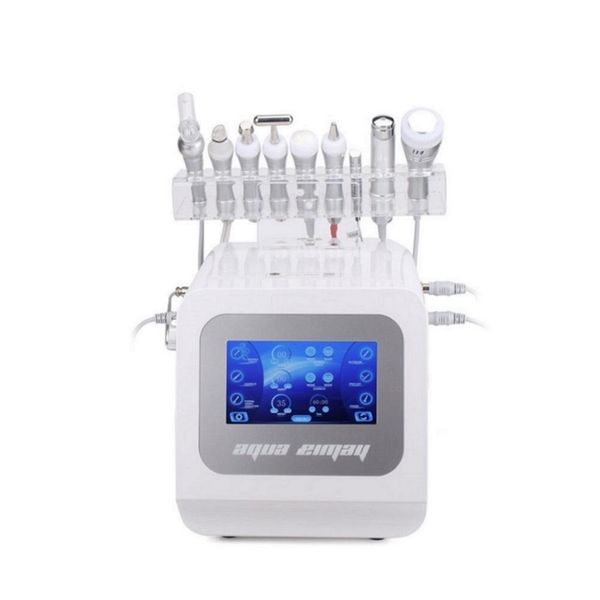 

9 in 1 water oxygen jet peel micro current facial lifting machine skin rejuvenation aqua peel microdemerbrasion beauty equipment, Black;white
