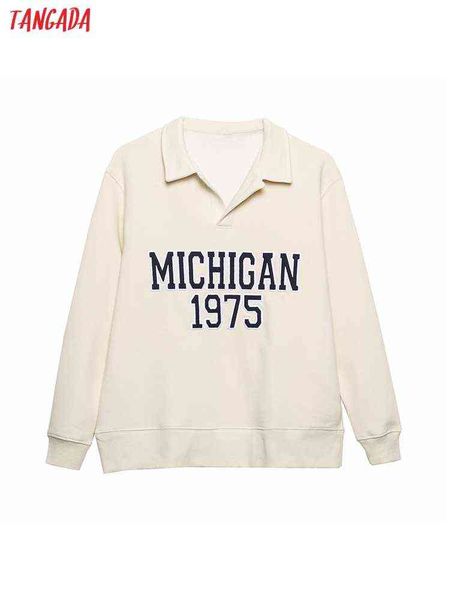 

women sweater tangada women embroidery boyfriend style fleece sweatshirts oversize turn down collar loose t220824, White;black