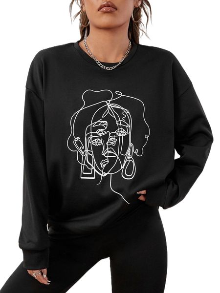 

figure graphic drop shoulder sweatshirt 407y#, Black