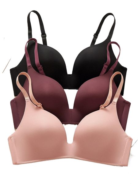 

3pack solid wireless bra set 57zx#, Black;red