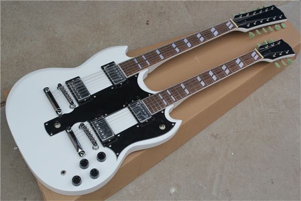 

new arrival 6 + 12 strings double neck custom guitar sg white electric guitar