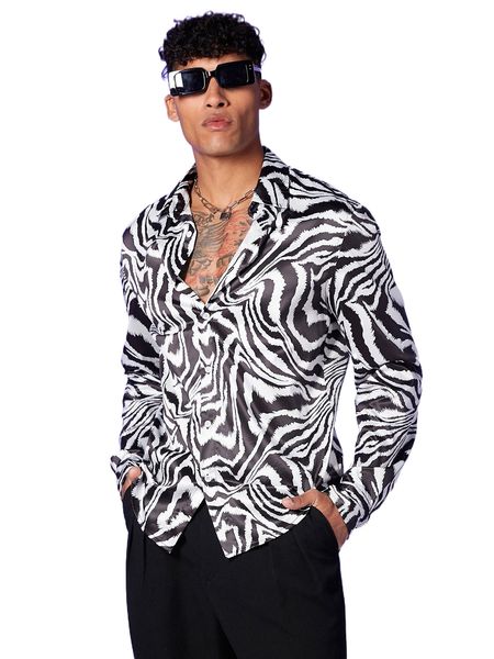 

men zebra striped print shirt l3ui#, White;black