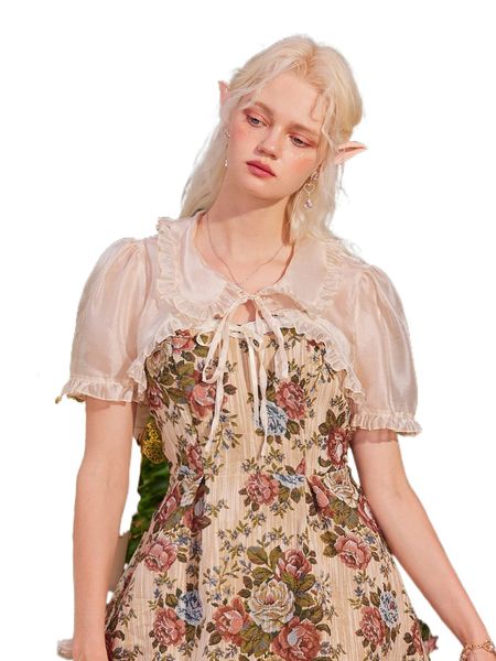 

romwe fairy grunge solid frill tie front super crop without dress 30xq#, White