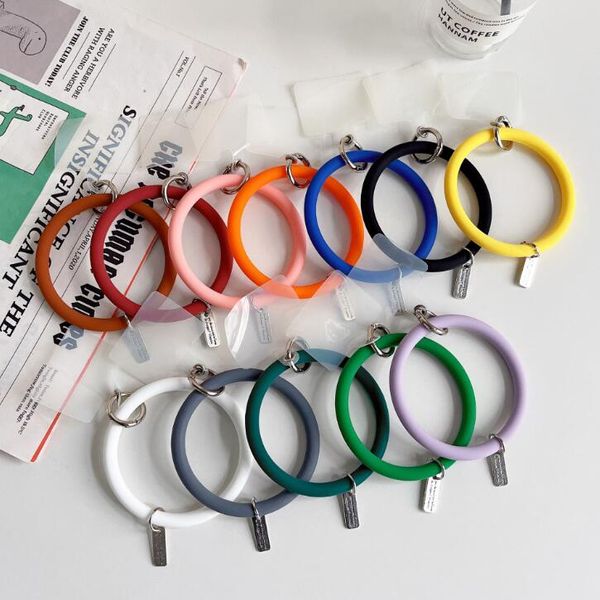 19 Cores Bracelete de silicone Pulseira Chave da cadeia celular Corrente celular capa redonda Círculo redondo Twist Bangle Cart