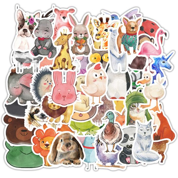 

new waterproof 10/30/50pcs mix cute watercolor animal cartoon graffiti stickers aesthetic phone lapwater bottle sticker for kids car sticker