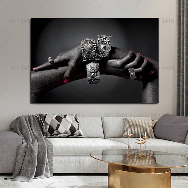 Arte su tela Poster e stampe astratti su tela Dipinto su tela Mano con braccialetto Immagine africana di arte della parete Soggiorno Decorazioni per la casa