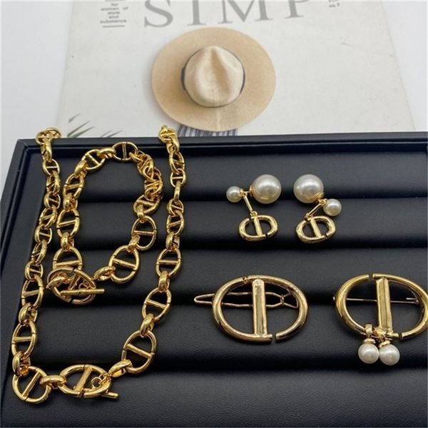 

2022 20% off designer jewelry dejia new letter pearl earrings net red same temperament cuban bracelet necklace women's set, Golden