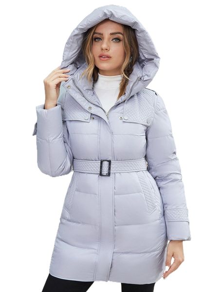 

ziai zip up buckle belted puffer coat 10yf#, Black