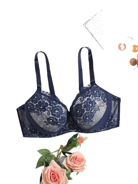 

plus floral lace underwire bra 17bw#, Black;white