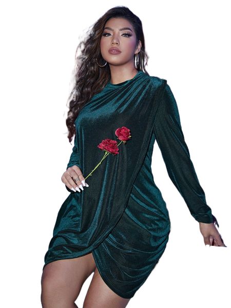 

plus wrap velvet dress p1ty#, Black