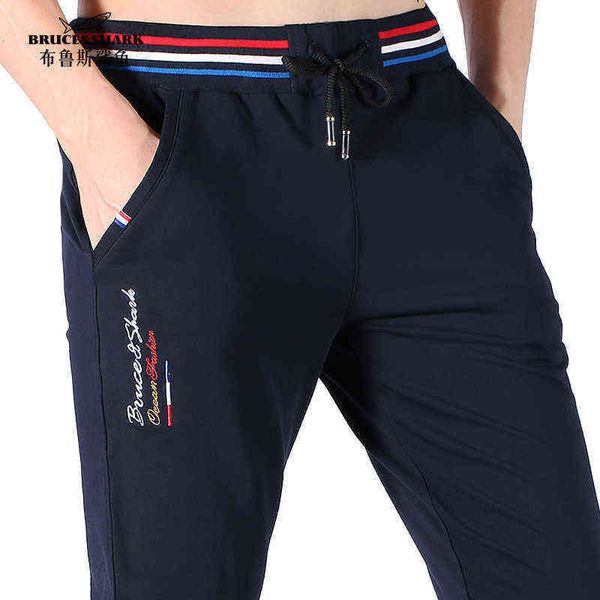 

men jeans shark brand men sport pants all season wear fashion casual training running jym embroidery cotton men's trousers size m to 3x, Black