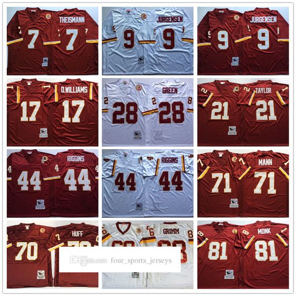 

ncaa 75th vintage football 7 theismann jerseys stitched jurgensen grimm monk huff baugh riggins taylor jerseys mann williams jersey college, Black;red
