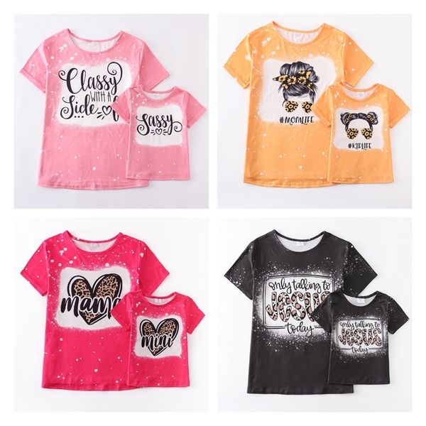 

girlymax springsummer baby girls mommy me hoodie bleached tshirt boutique set kids clothing short sleeve 220531, Blue
