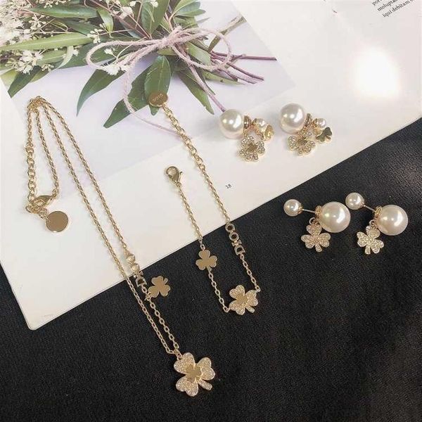 

luxury classic designer jewelry pearl diamond peach heart necklace bracelet earrings pure copper material set couple 302i, Black