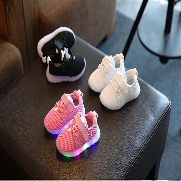 

china whole 2018 new spring fashion casual running sneaker mesh toddler kids shoes light led baby girls boy hook loop rubber b308j, Black;grey