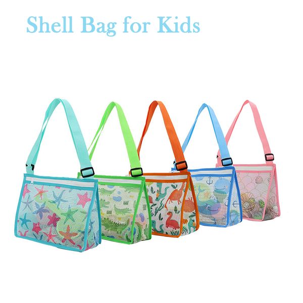 Bambini Beach Shell Bags Borsa conchiglia con Zipper Sand Mesh Tote Bag Shells Collector Collector BAGAG per bambini