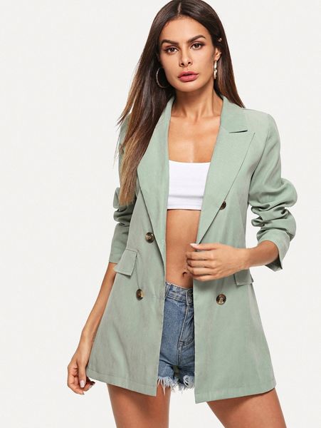 

double breasted solid blazer y0nc#, White