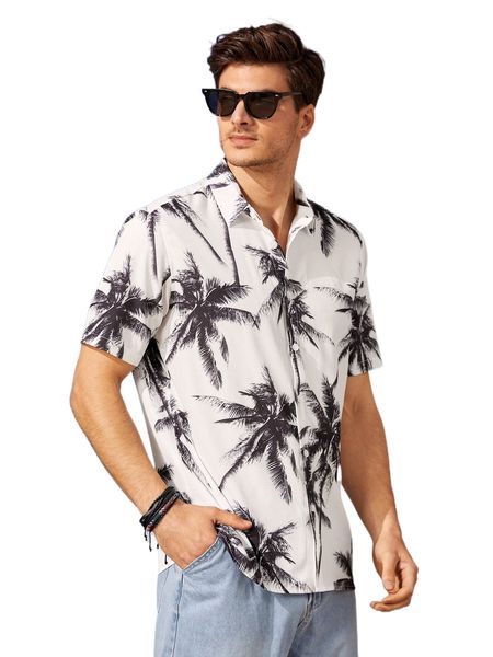 

men palm tree print button front shirt k7d0#, White;black