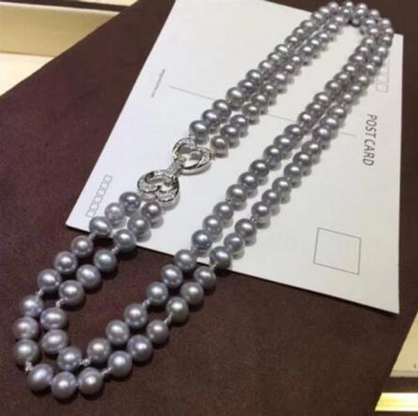 

jewelry new style 7-8 mm grey pearl necklace, Silver