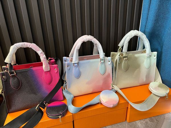 

2022 women luxurys designers totes onthego shopping bags game on handbag gradient shouder crossbody bag genuine leather ladies round purse 2
