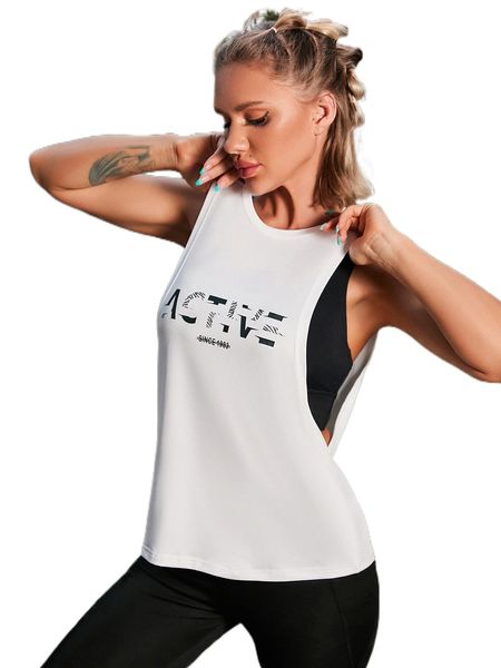 

letter graphic sports tank without bra g54r#, Gray