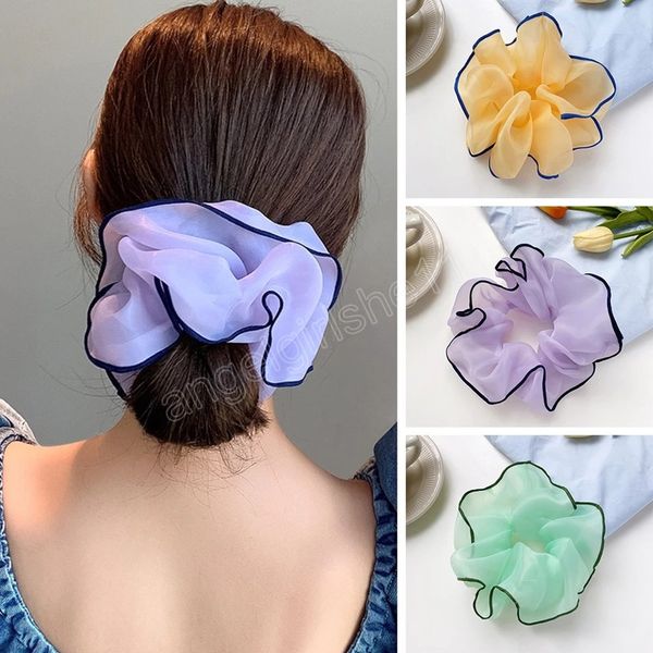 

oversized scrunchie korea large organza hair scrunchies women elastic hair bands headwear elegant ponytail holder hair rope, Slivery;white