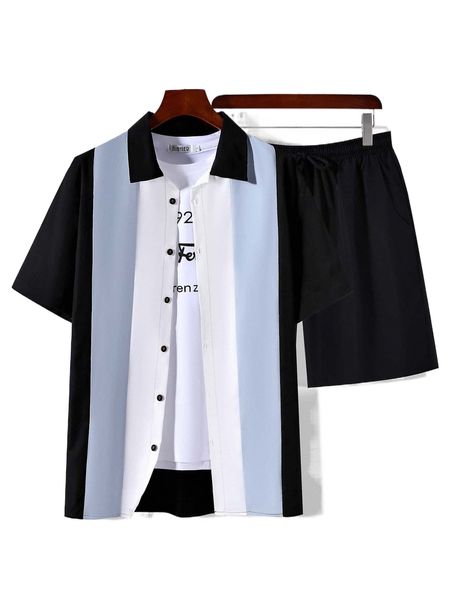 

men color block shirt & shorts without tee d2ls#, Gray