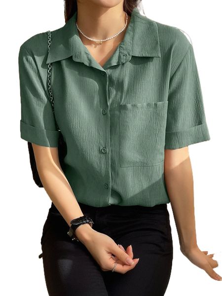 

dazy patched pocket roll up sleeve shirt z7im#, White