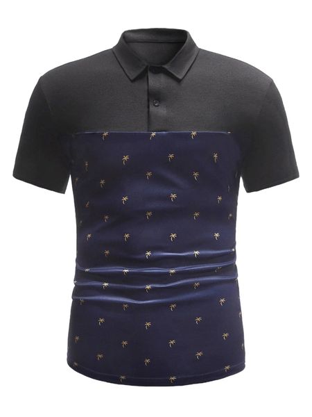 

men colorblock coconut palm print polo shirt g12b#, White;black