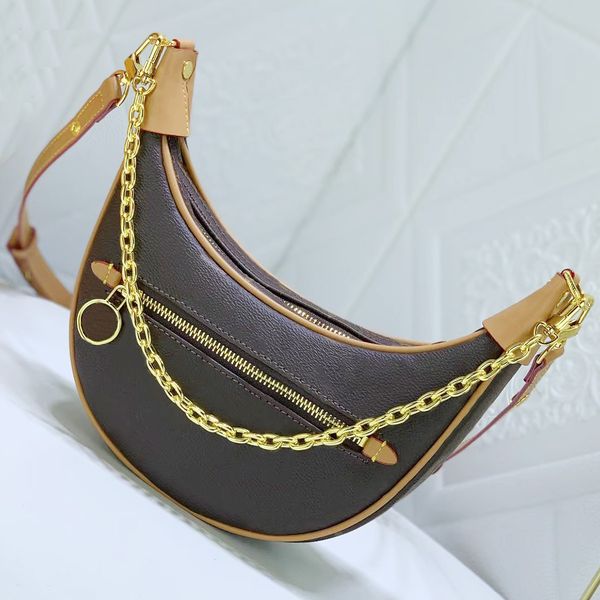 

2022 womens designer bag zippy wallet brown flowers handbags halfmoon shaped baguette bags fashion shoulder bag cross body tote female chain