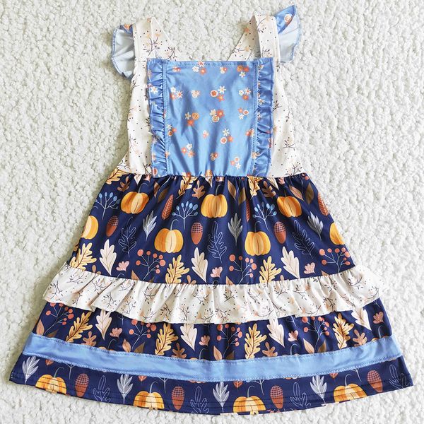 

new design children clothes girls dress pumpkin print toddlers baby girl sleeveless flutter lace dresses boutique kids fall halloween clothi, Red;yellow