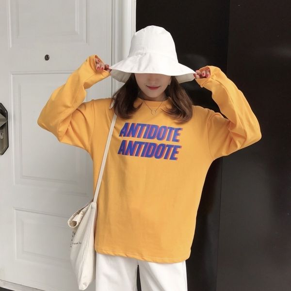 

autunm fashion letter printed simple loose all match long sleeve basic halajuku female tshirts 210426, White