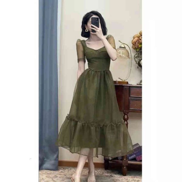 

casual dresses [forest elves]white suspender half sleeve dress temperament thin fashion sweet wind long skirt 2022 summer 85k7, Black;gray