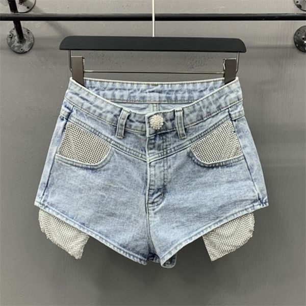

deat summer fashion women shorts denim patchwork light blue sequins girl's s female wp75405l 210428, White;black