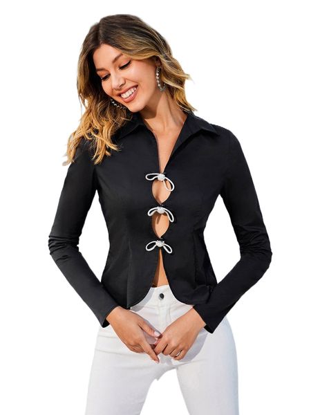 

rhinestone cutout front blouse y4mc#, White