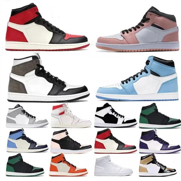 

women mens 1s basketball shoes jumpman 1 high og hyper royal silver toe university blue patina trainers dark mocha twist sneakers, Black