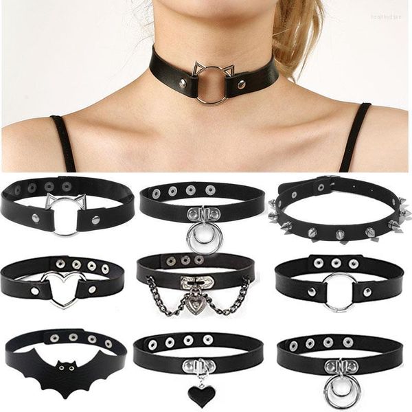 Chokers Schwarz Punk-Choker-Kragen-Halskette für Frauen Pu-Leder Goth Nieten Pendiente Party Club Sexy Gothic Gilr Schmuck Heal22