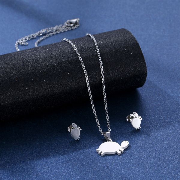 

european titanium steel turtle pendant necklace earrings set for women, Silver