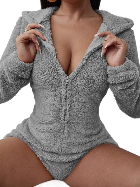 

zip up hooded teddy romper f8ee#, Black;white
