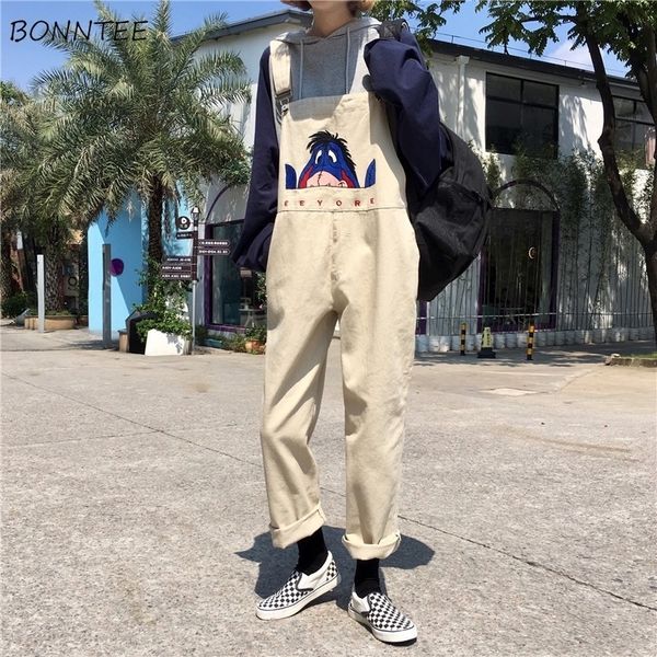 

jumpsuit harajuku allmatch loose denim solid womens anklelength pants pockets leisure ladies bodysuits kawaii y200401, Black;white