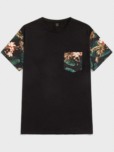 

men tropical print pocket patch tee k09h#, White;black