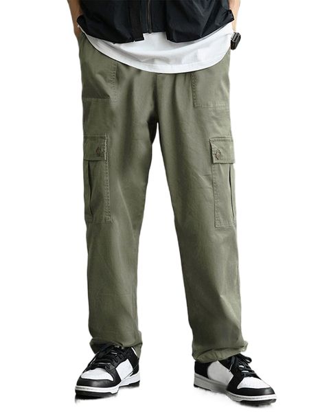 

men flap pocket side drawstring waist cargo pants g6l6#, Black