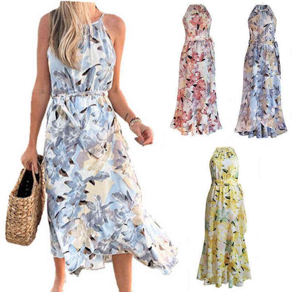 

2022 fashion print dress spring and summer new suspender skirt leisure vacation, Black;gray
