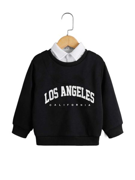 

toddler boys letter graphic contrast collar sweatshirt 86ge#, Black;white